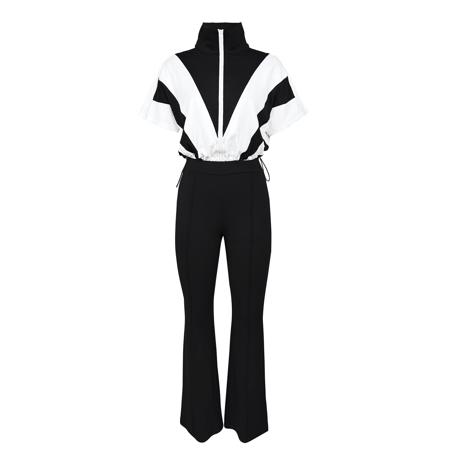 Casual Elastic Slim Waist Color Block Patchwork Sports Two Piece Pants Set for Women 20
