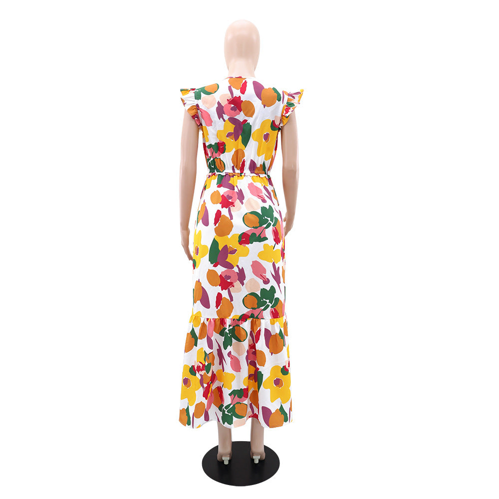 Women V-neck Printed Patchwork Dress 4