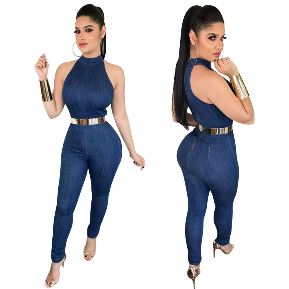 denim Round Neck Sleeveless Jumpsuit 3