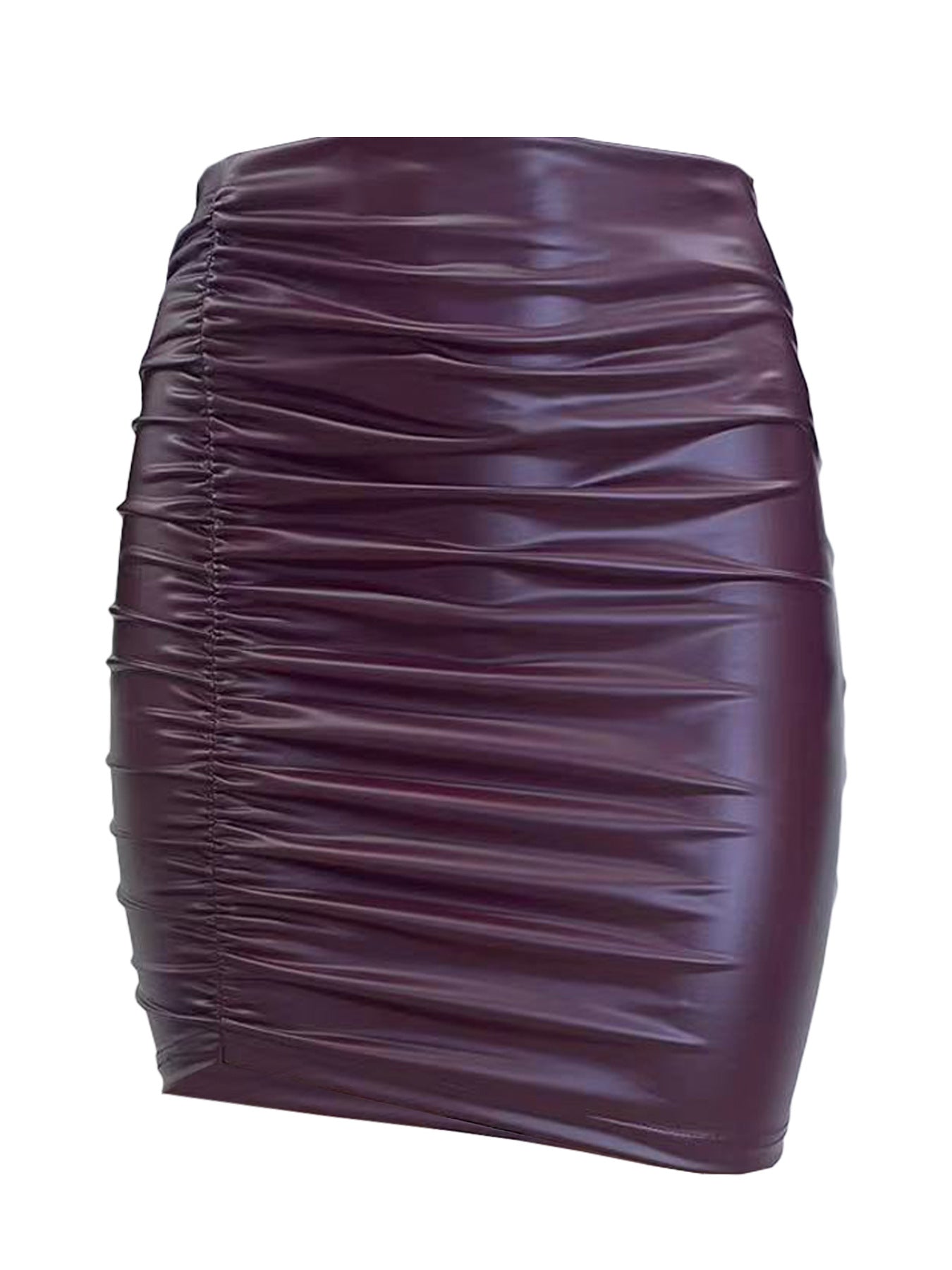Women's Autumn Winter Pleated Pu Leather Tight Fitting Bodycon Skirt 7
