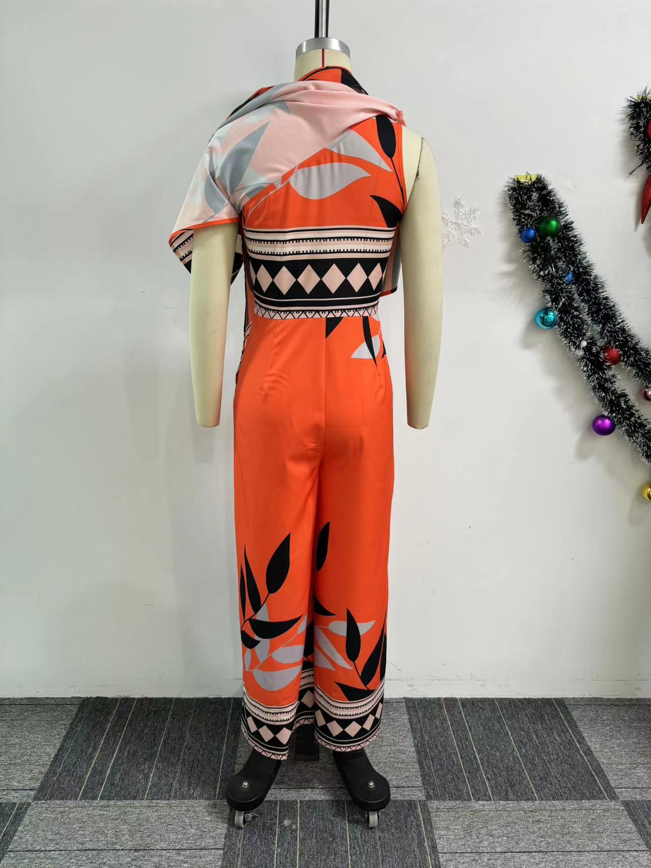 Printed Slash Shoulder Irregular Wide Leg Jumpsuit 6