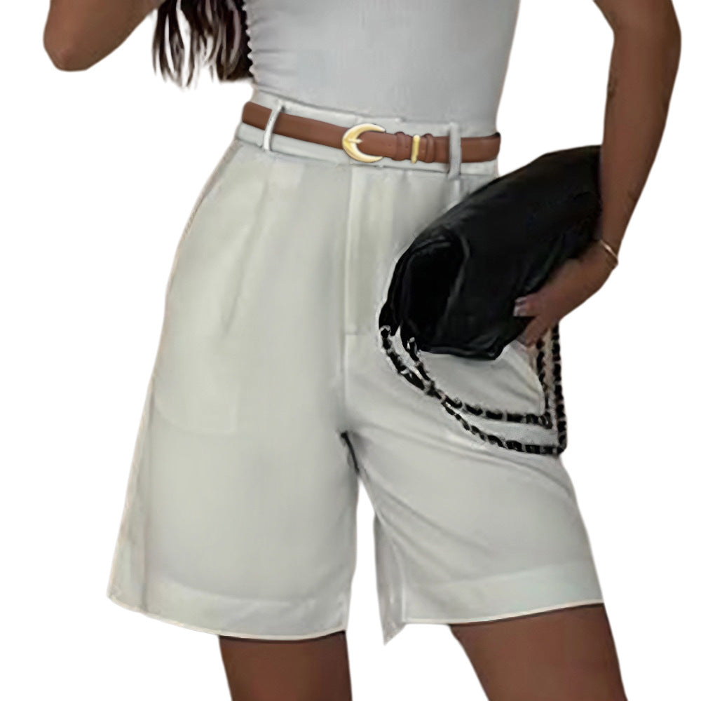 Women Spring Solid Knee-Length Shorts 4