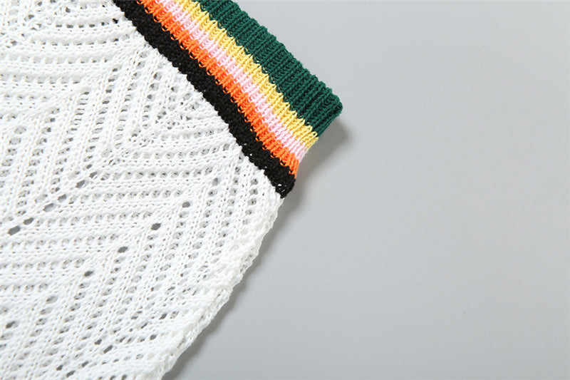 Summer Fashion Contrast Sexy V-Neck Crop Vest High Waist Slim Short Skirt Two Piece Set 14