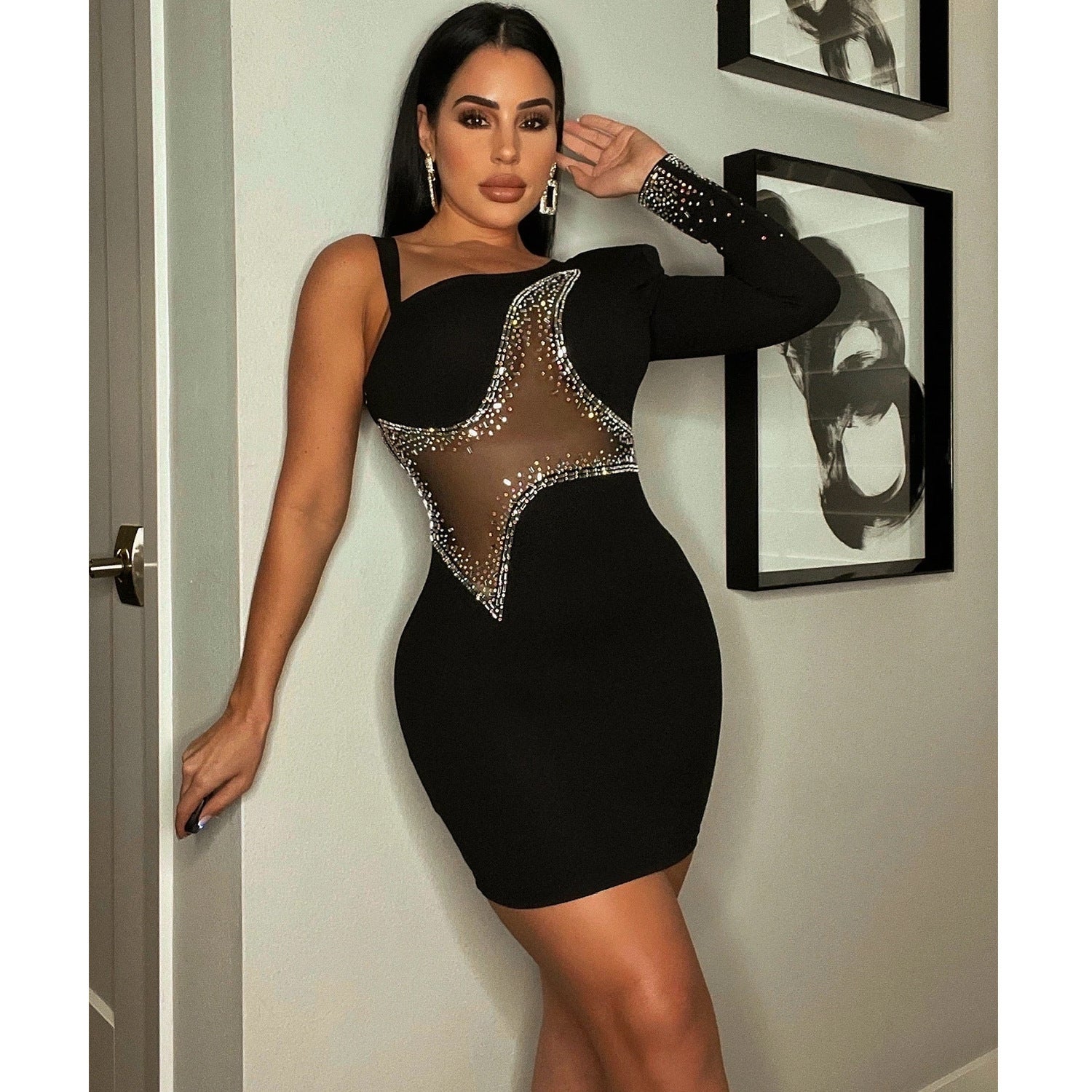 Summer Women Fashion Sexy Tight Fitting Bodycon One Shoulder Sleeve Dress 4