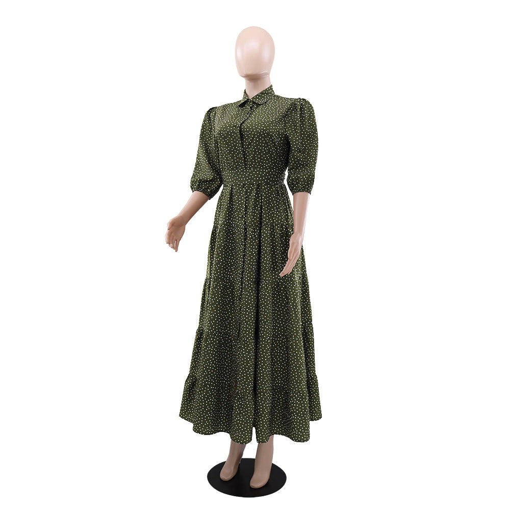 Polka Dot Casual Summer Short Sleeve Long Dress 4