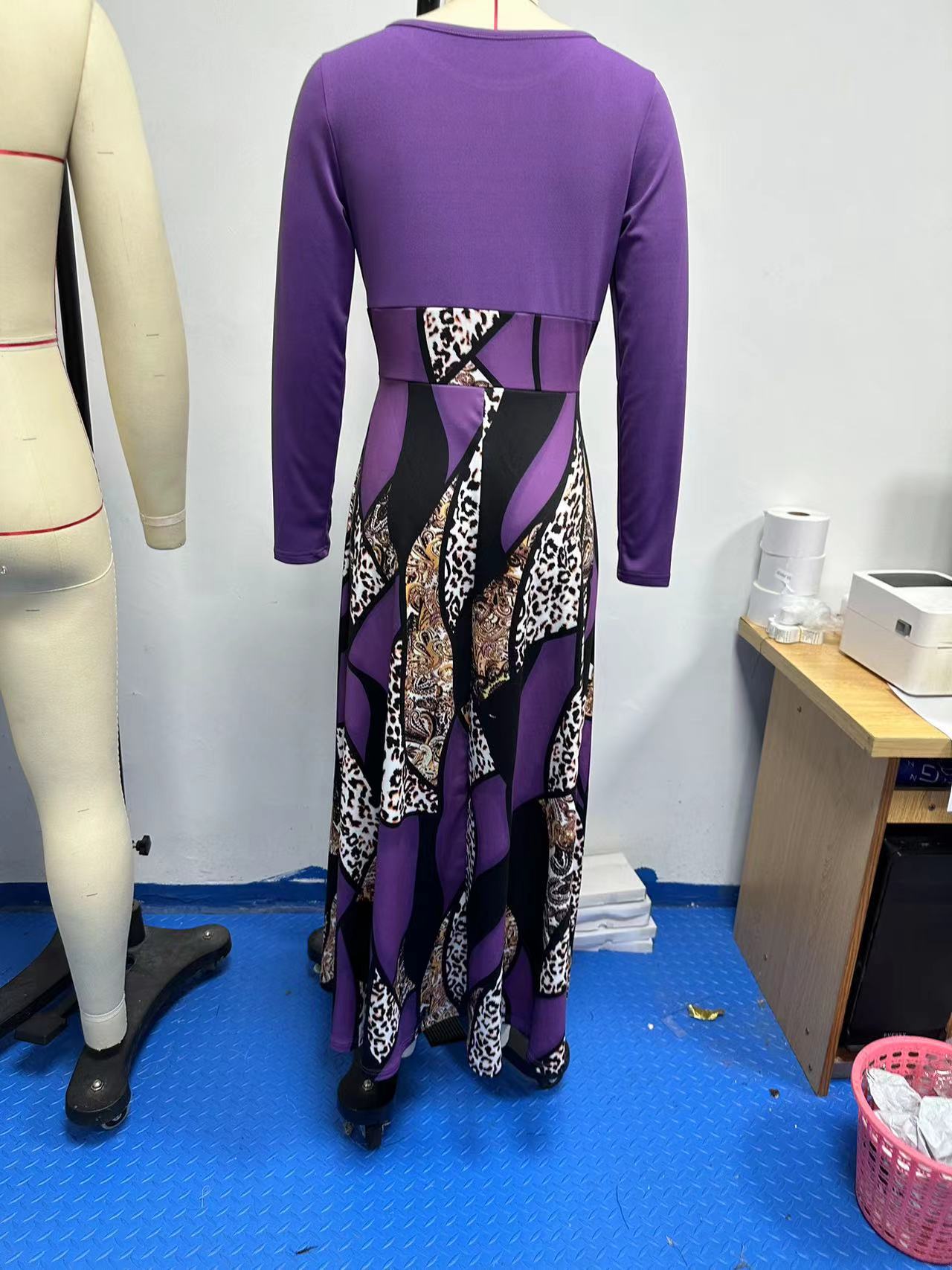 Casual Printed Deep V Half-Sleeve Long Dress 13