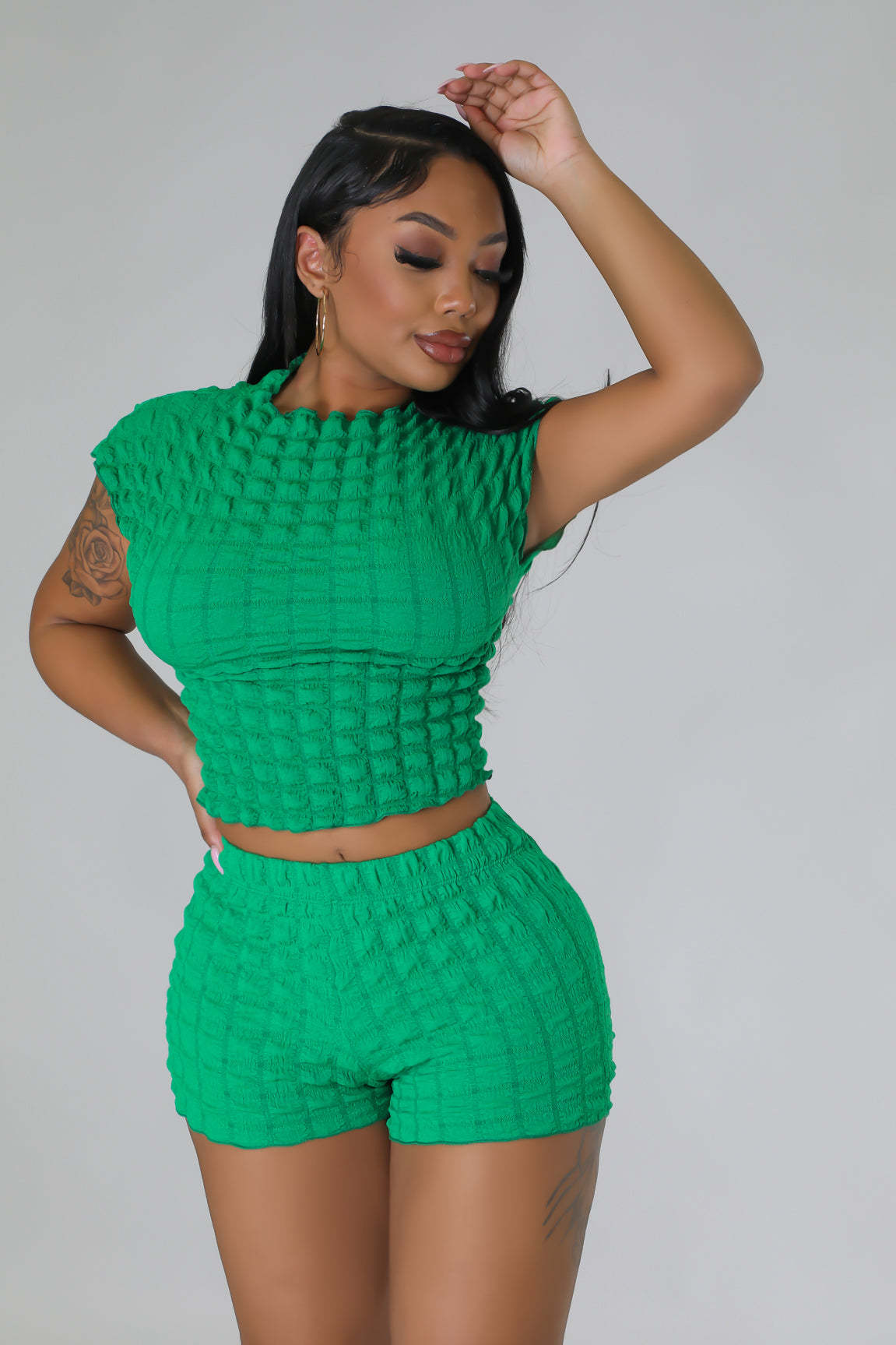 Women Casual Popcorn Sleeveless Top Short Two-Piece Set 3