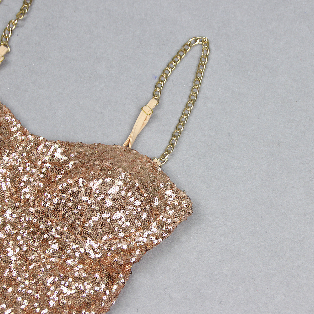 Women Sequin Strapless Off-shoulder Strapless Bodycon Dress 8