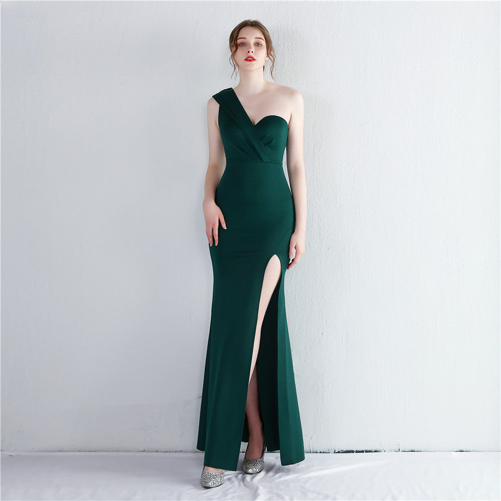 Women Fitted One Shoulder Long  Mermaid Dress Exhibition Evening Dress 9