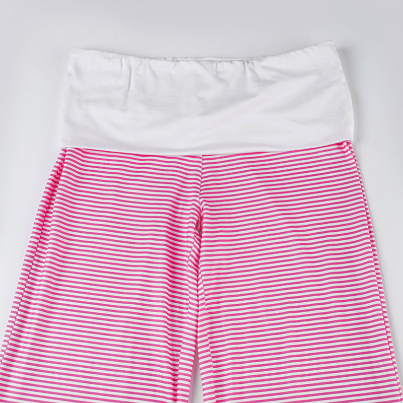 Women's Casual Loungewear High-Waisted Striped Knit Pants Wide-Leg Trousers 15