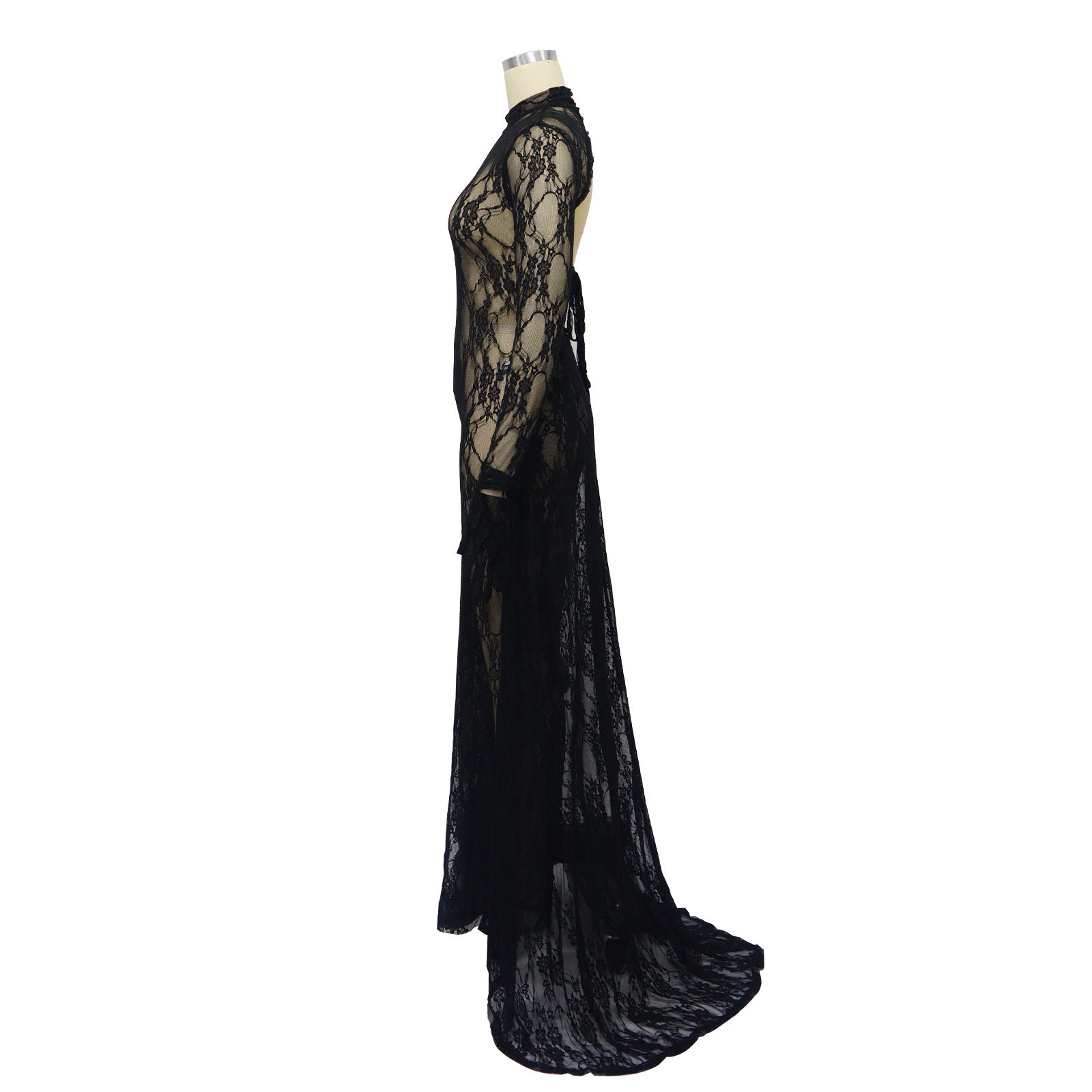 Sexy Women's Sexy See-Through Lace Low Back Lace-Up Jumpsuit 13