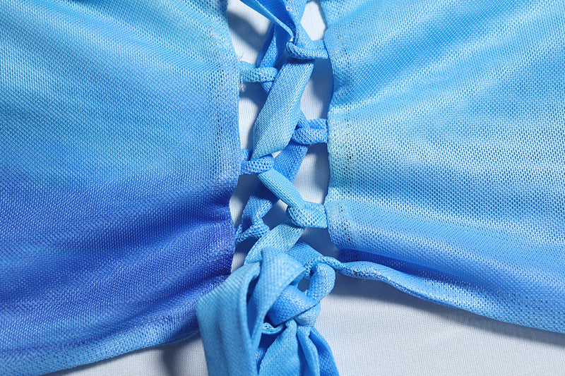 Women sexy lace-up vest And split printed skirt two-piece set 12