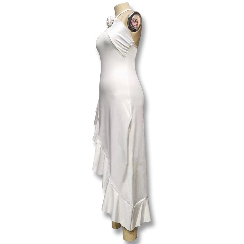 Women Sexy Halter Neck Flower Slit Dress 8