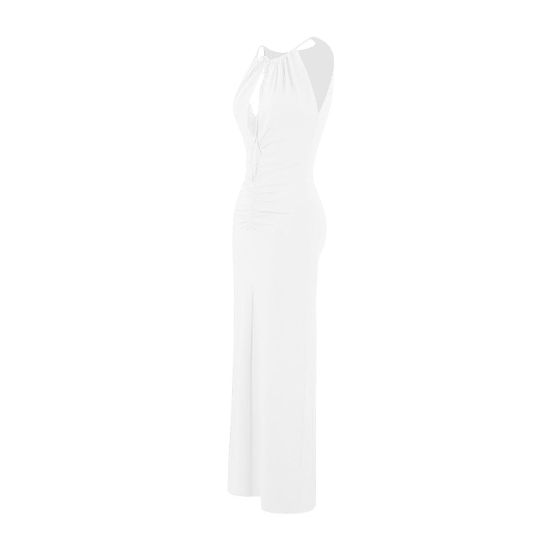 Summer Women's Sexy Hollow Strap Pleated Slim Chic Long Dress 7