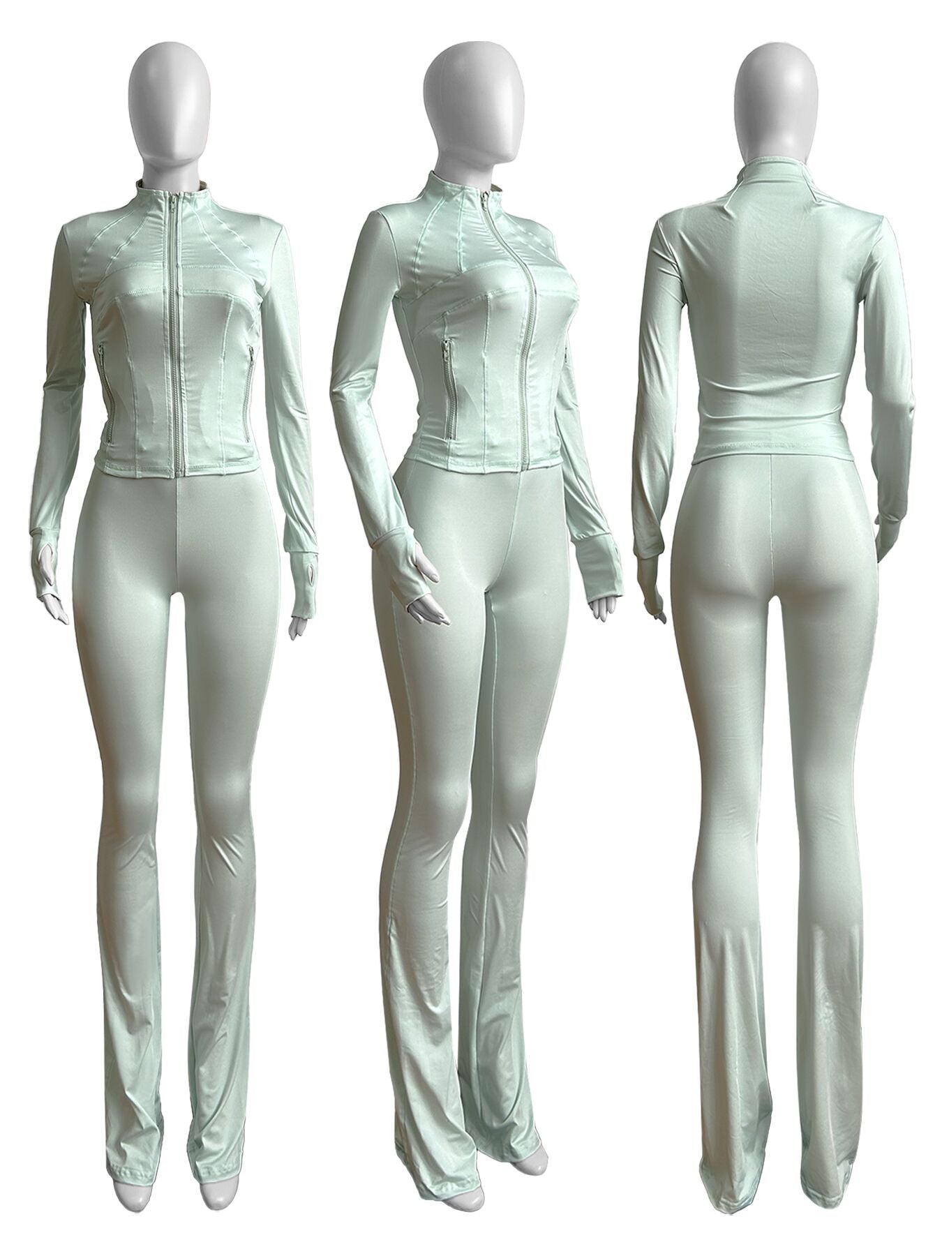 Sports Casual Women's Sexy Tight Fitting Long Sleeve Top Micro Bell Pants Two-Piece Set 25