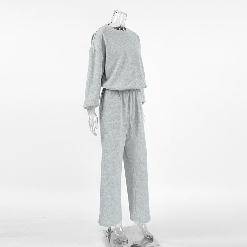 Women Autumn Gray Knitting Long Sleeve Top and Pants Casual Sports Two Piece Set 9