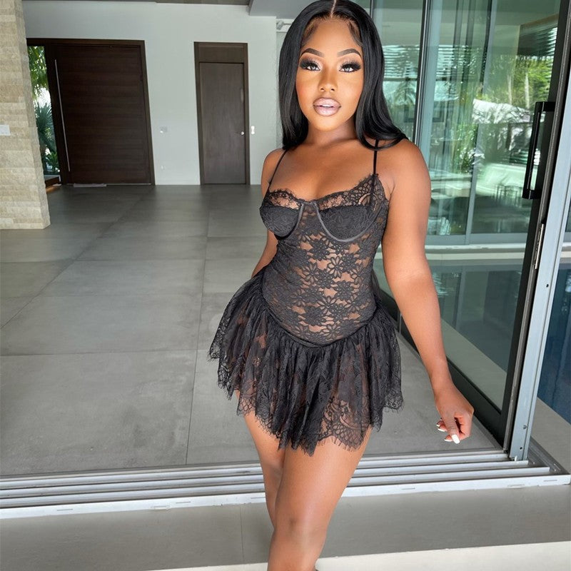 Women's sexy Strap Lace Dress