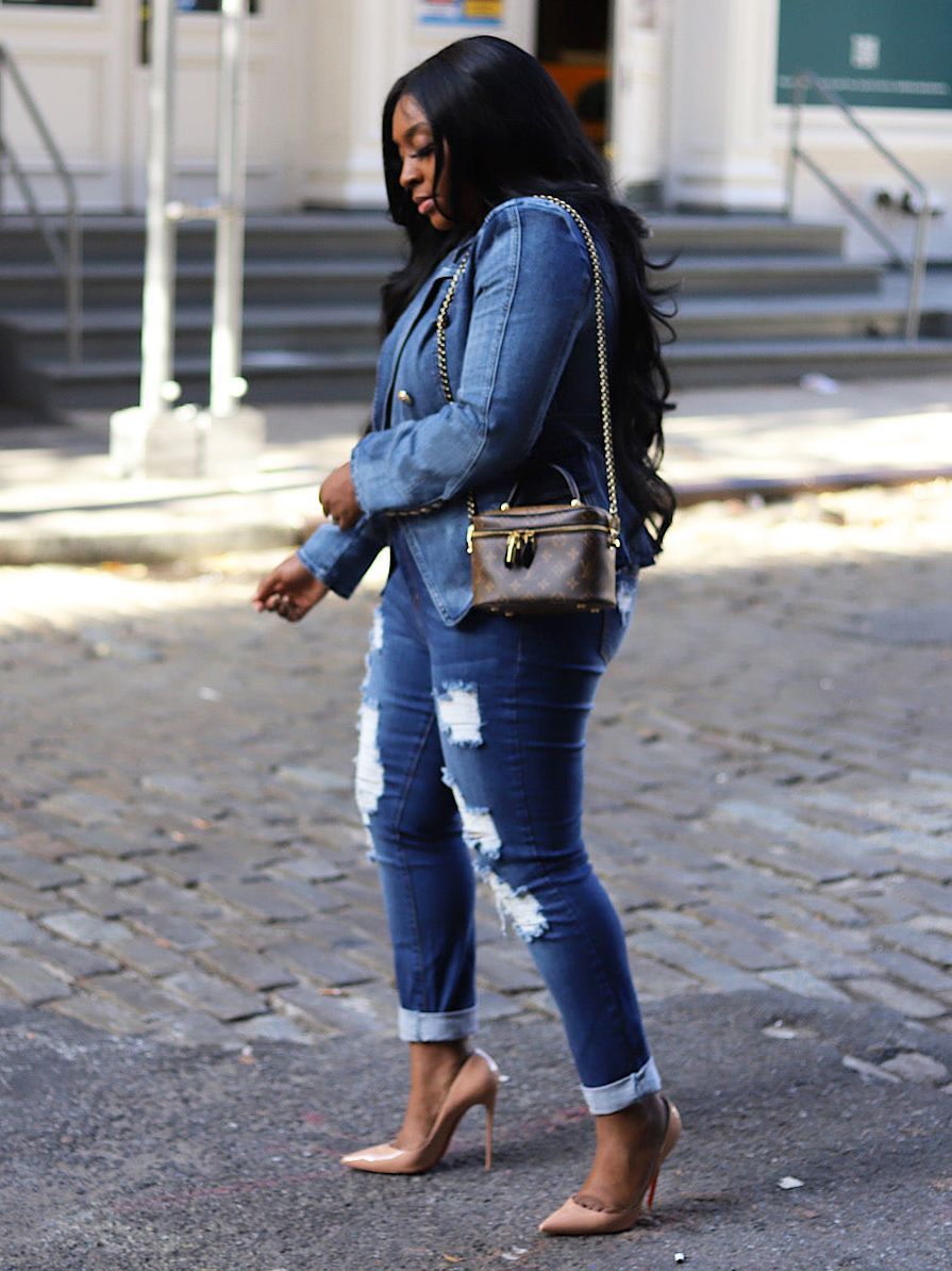 Women Button Denim Blazer Jacket 7