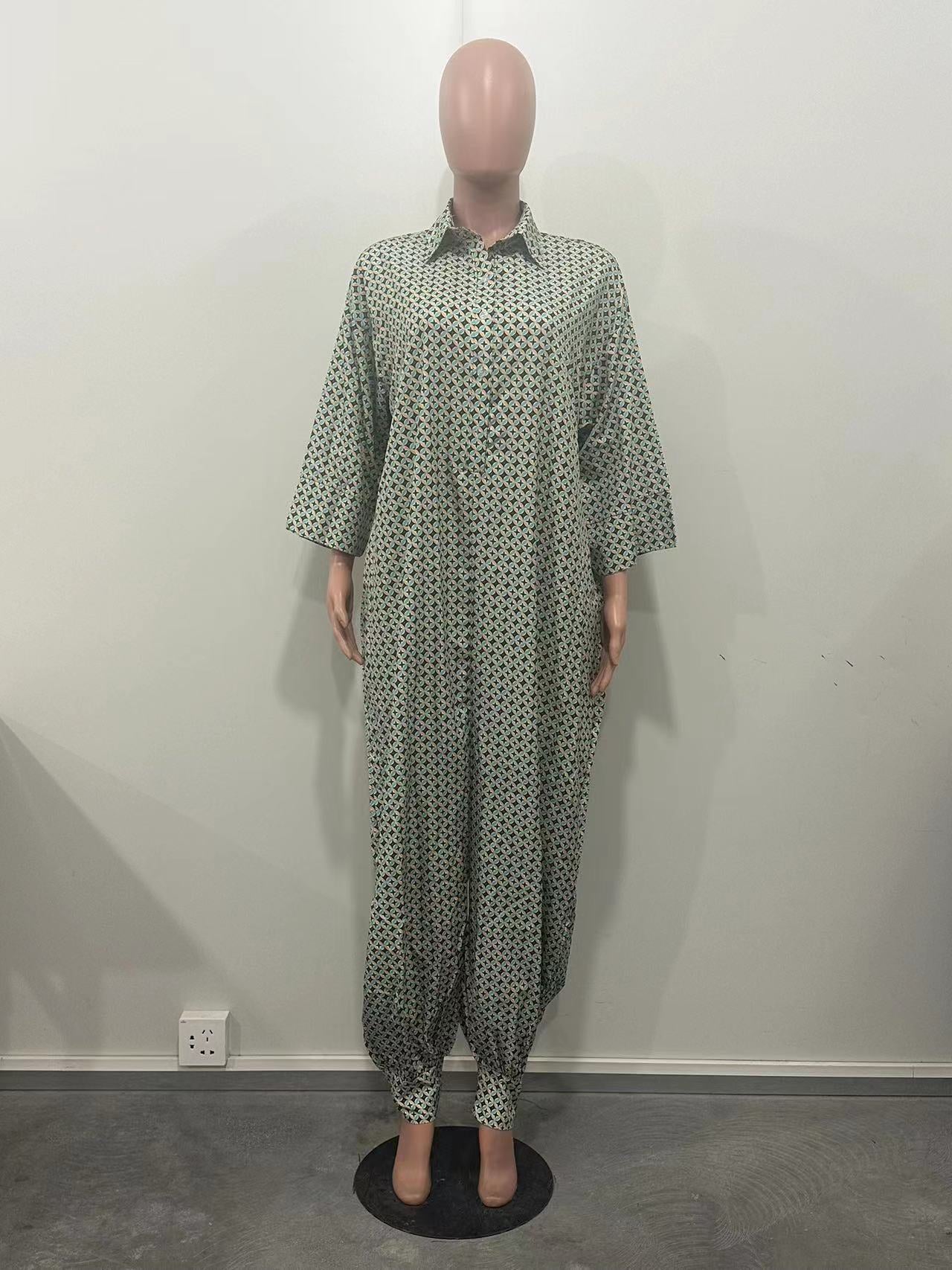 Fashionable Digital Printed Three-Quarter Sleeve  Loose Jumpsuit 9