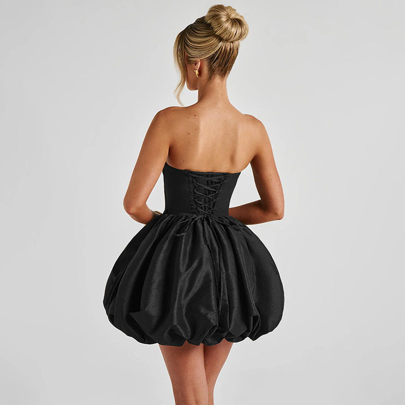Women sexy Backless big bow Strapless dress 8
