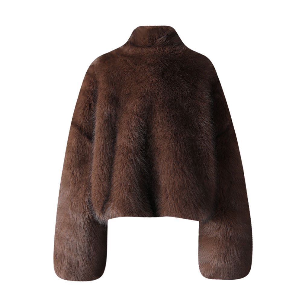 Women Short Pu-Leather Winter Plush Jacket 5