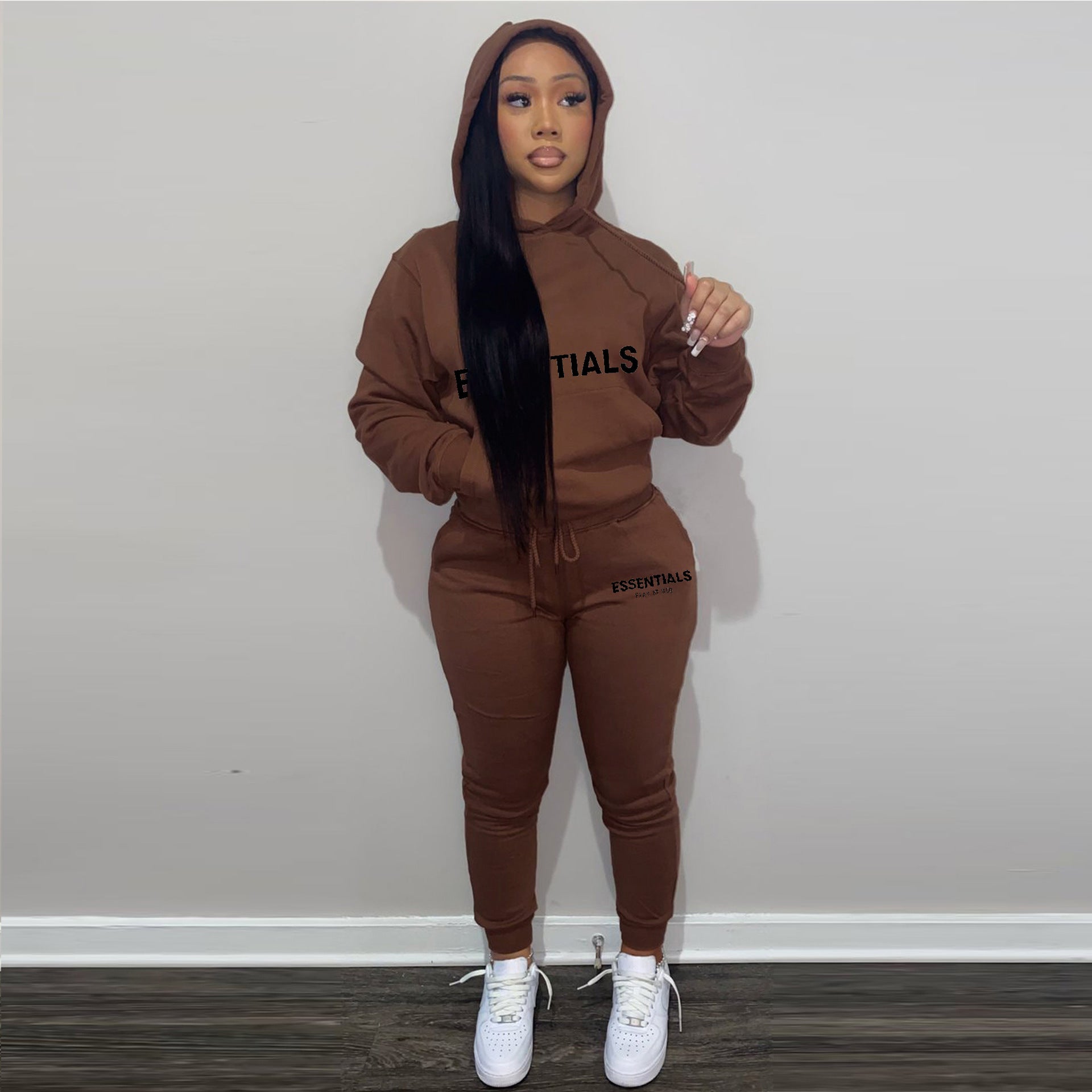 Womens Trend Letter Pringt Hooded Tracksuit Hoodies Sweatpants Two Piece Set 11