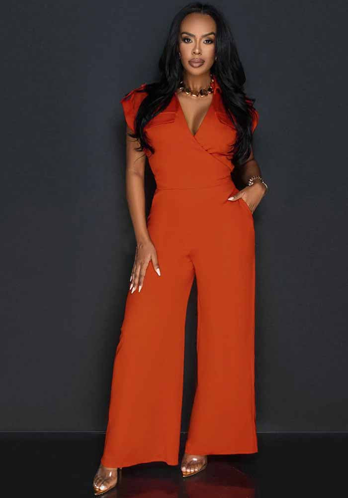 Fashionable Women's Solid Color Sleeveless V-Neck Wide Leg Jumpsuit