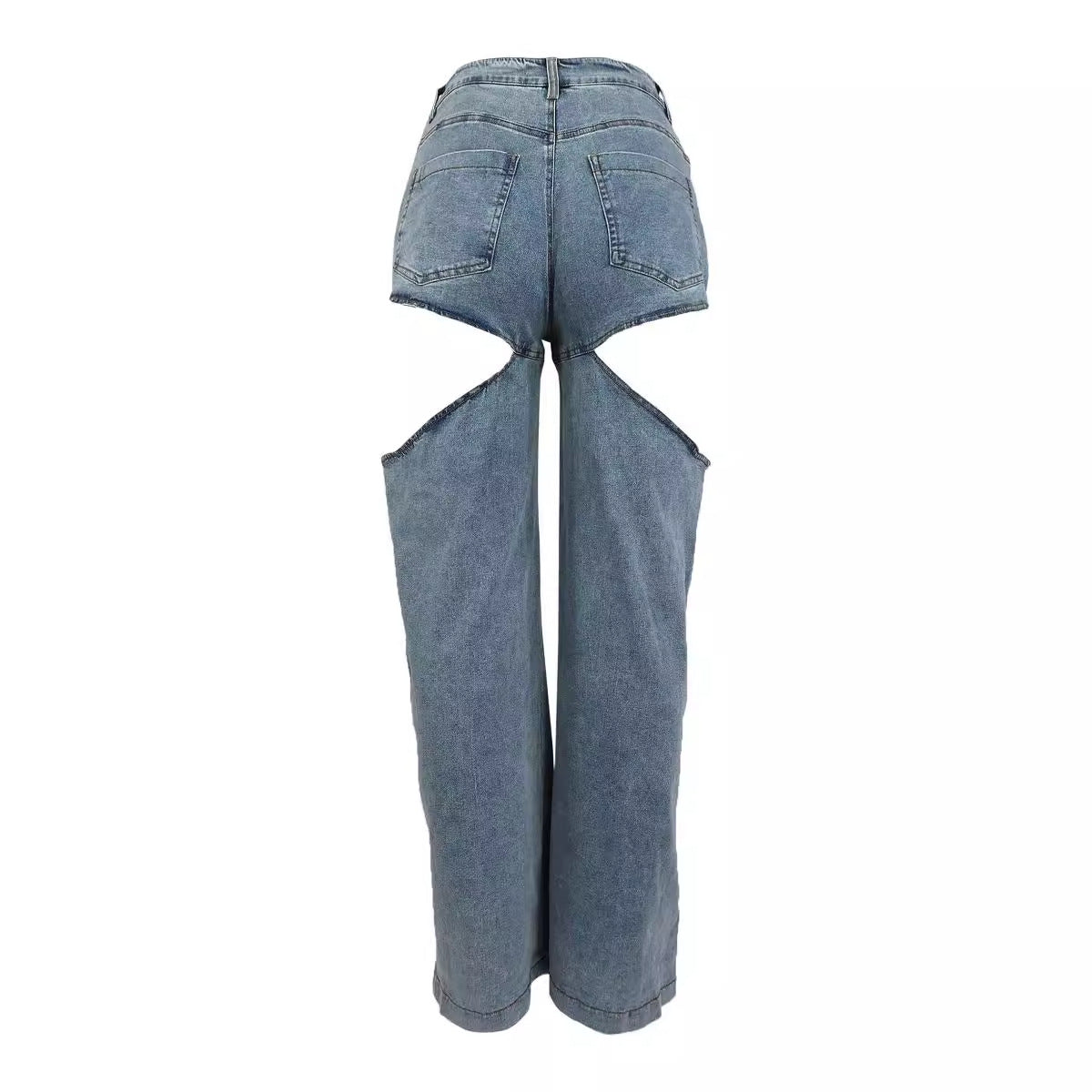 Fashionable loose wide leg solid color stretch Denim straight pants 5