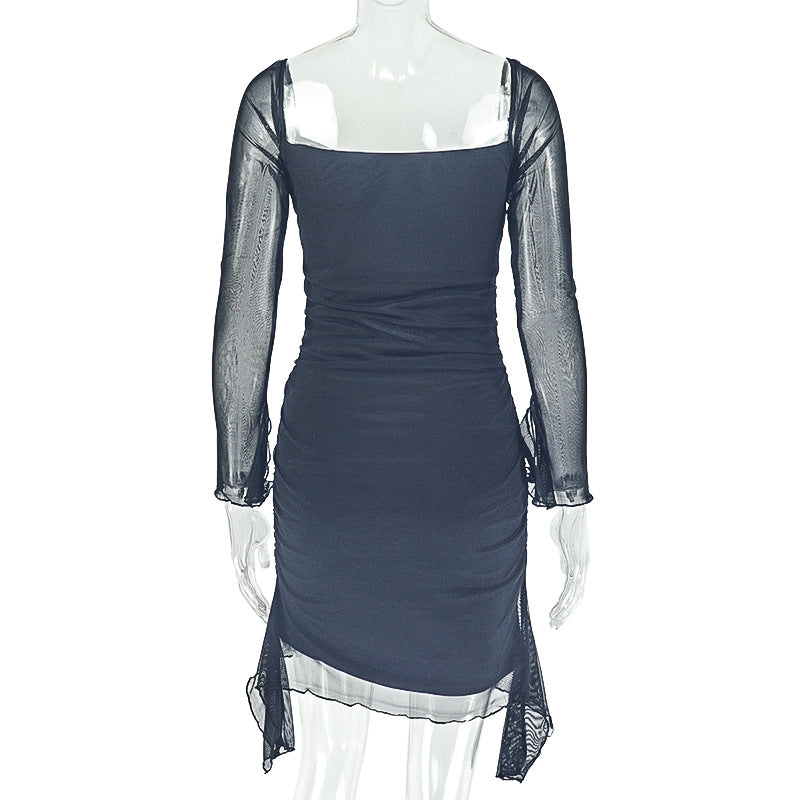 Women Cutout Pleated U-Neck Long Sleeve Solid Bodycon dress 10