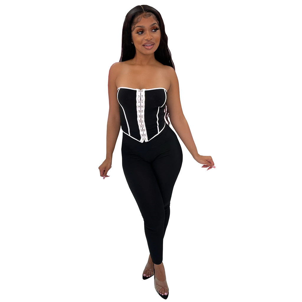 Women's Color Matching Low Back Vest Top and Pants Two-Piece Set 10