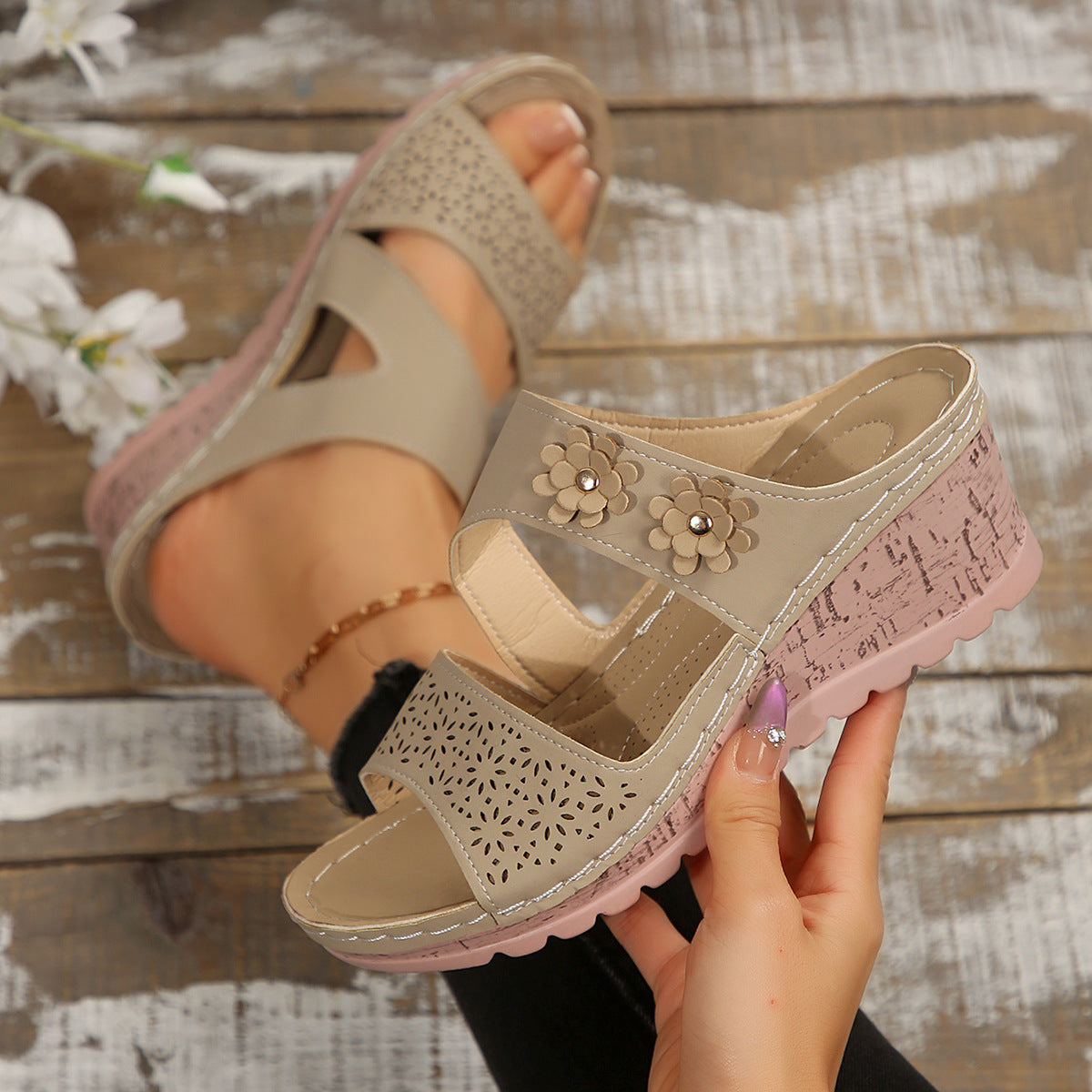 Plus Size women's stitching wedge heel sandals 4