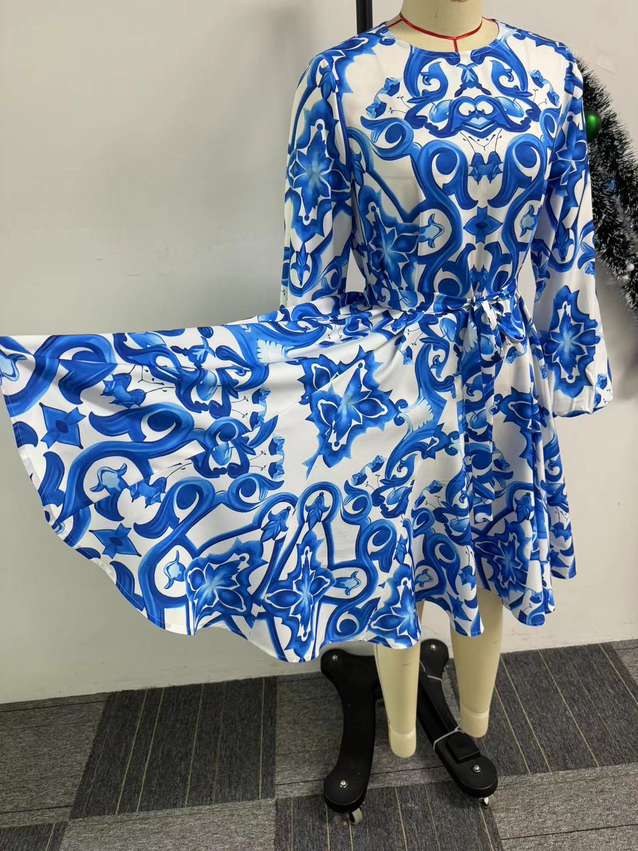 Women sexy print Lace-Up Loose Dress 9