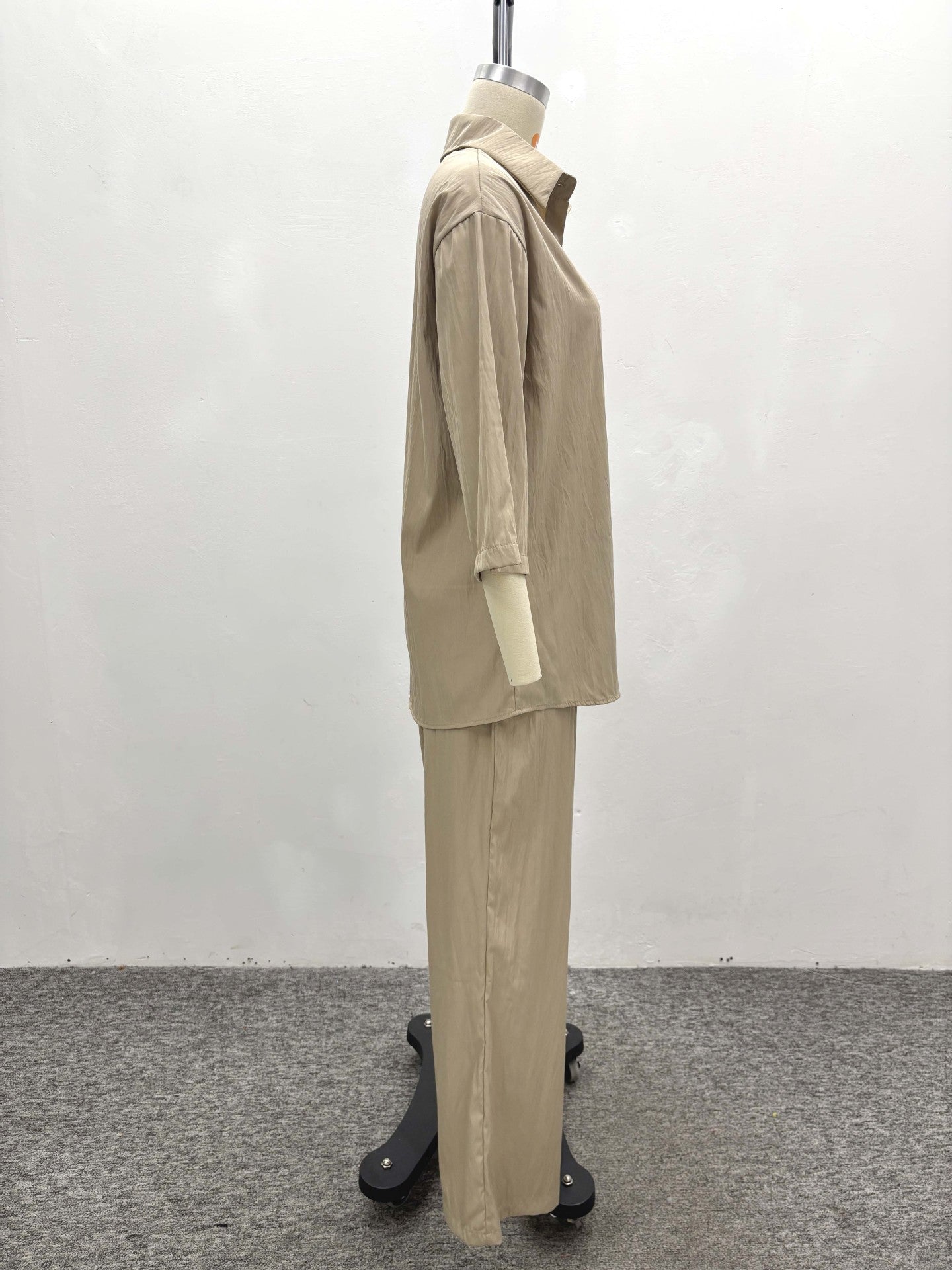 Fashion Women's Solid Color Casual Shirt & Tie Trousers African Two-Piece Summer Set 8