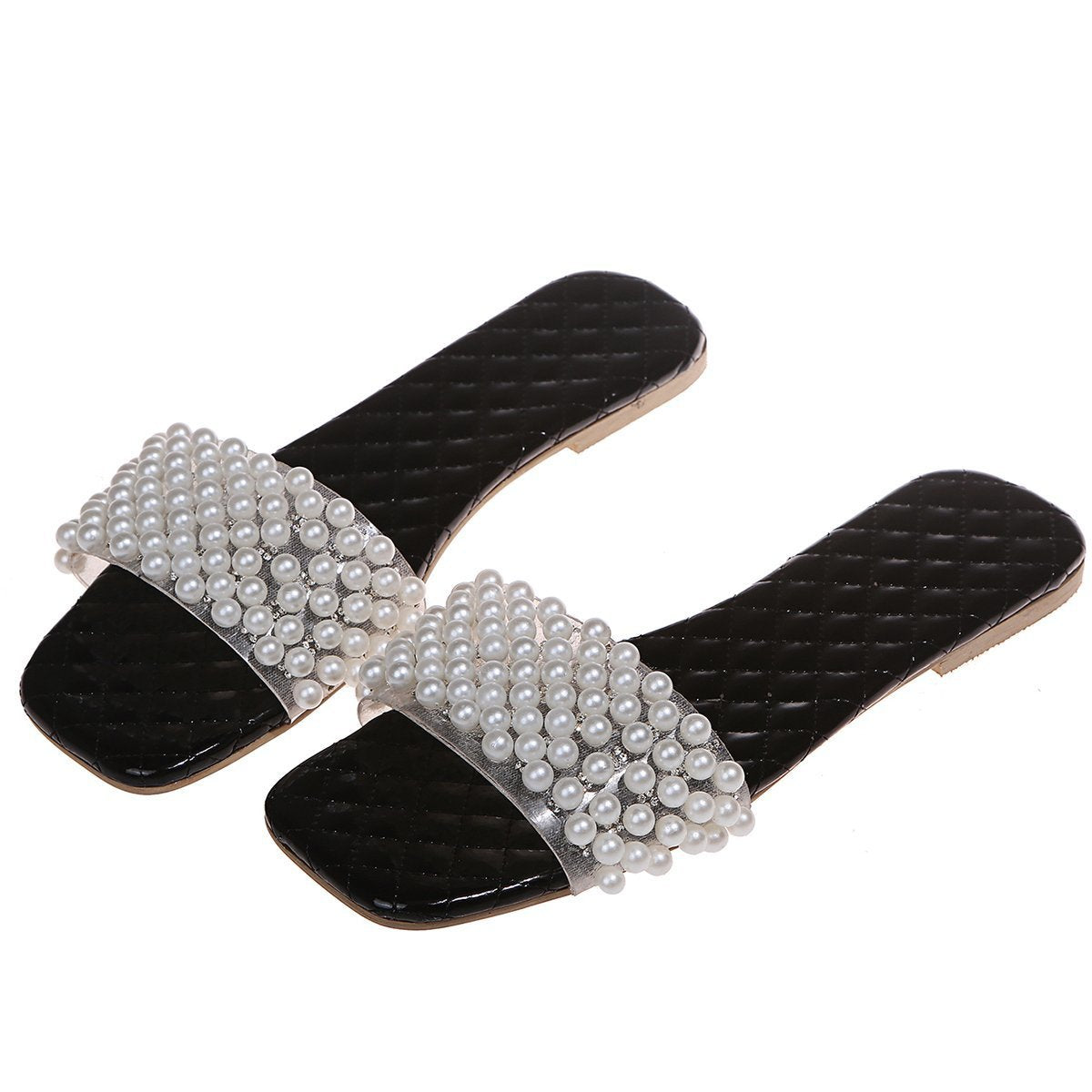 Ladies Summer Flat Slip-On Pearl Sandals 11