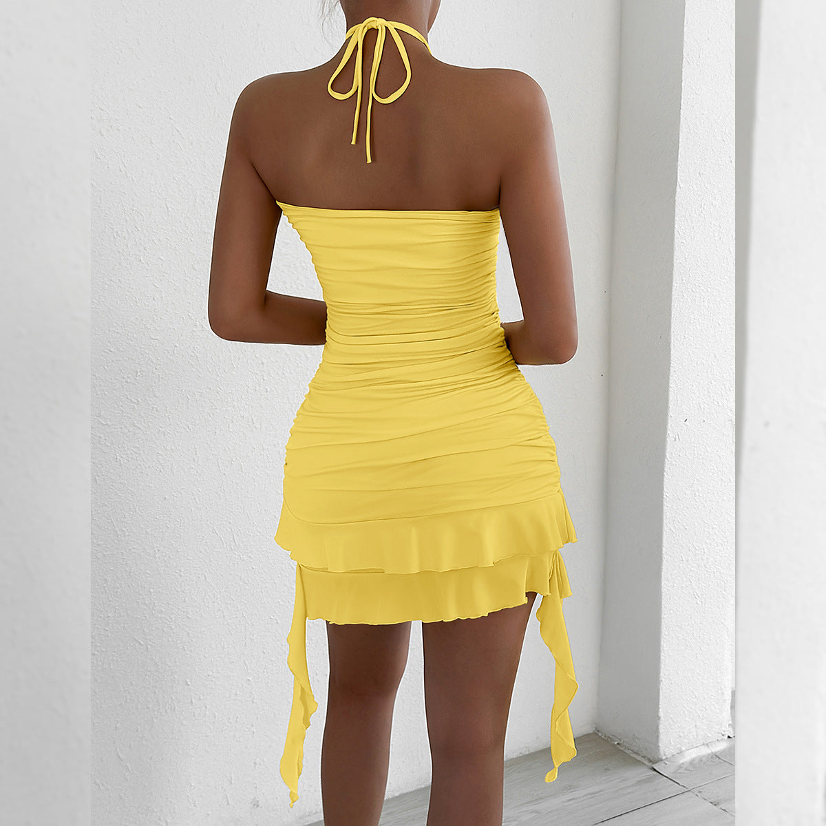 Summer Women's Halter Sleeveless Ruched Sexy Bodycon Short Dress 14