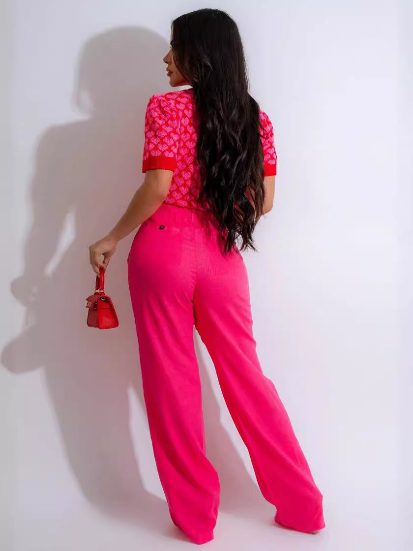 Women Spring/Summer knitting Heart Print Short Sleeve T-Shirt 6