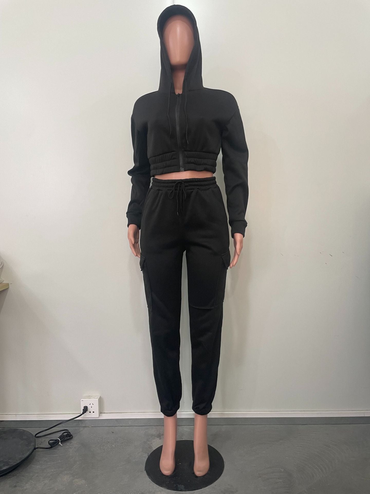 Autumn and winter Women fleece Hoodies and pocket trousers Solid two-piece set 10