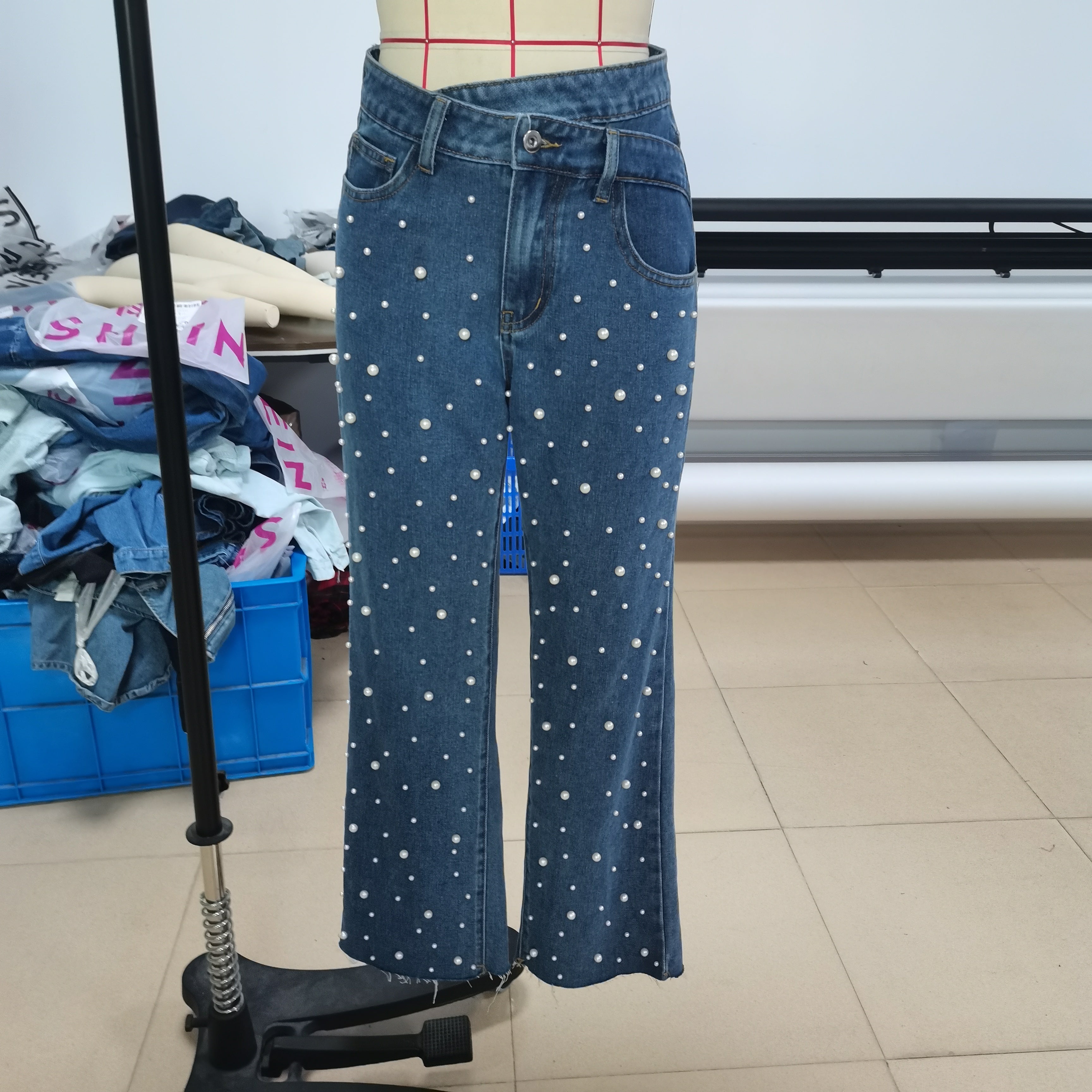 Women's Clothing Beaded Straight Denim Trousers 8