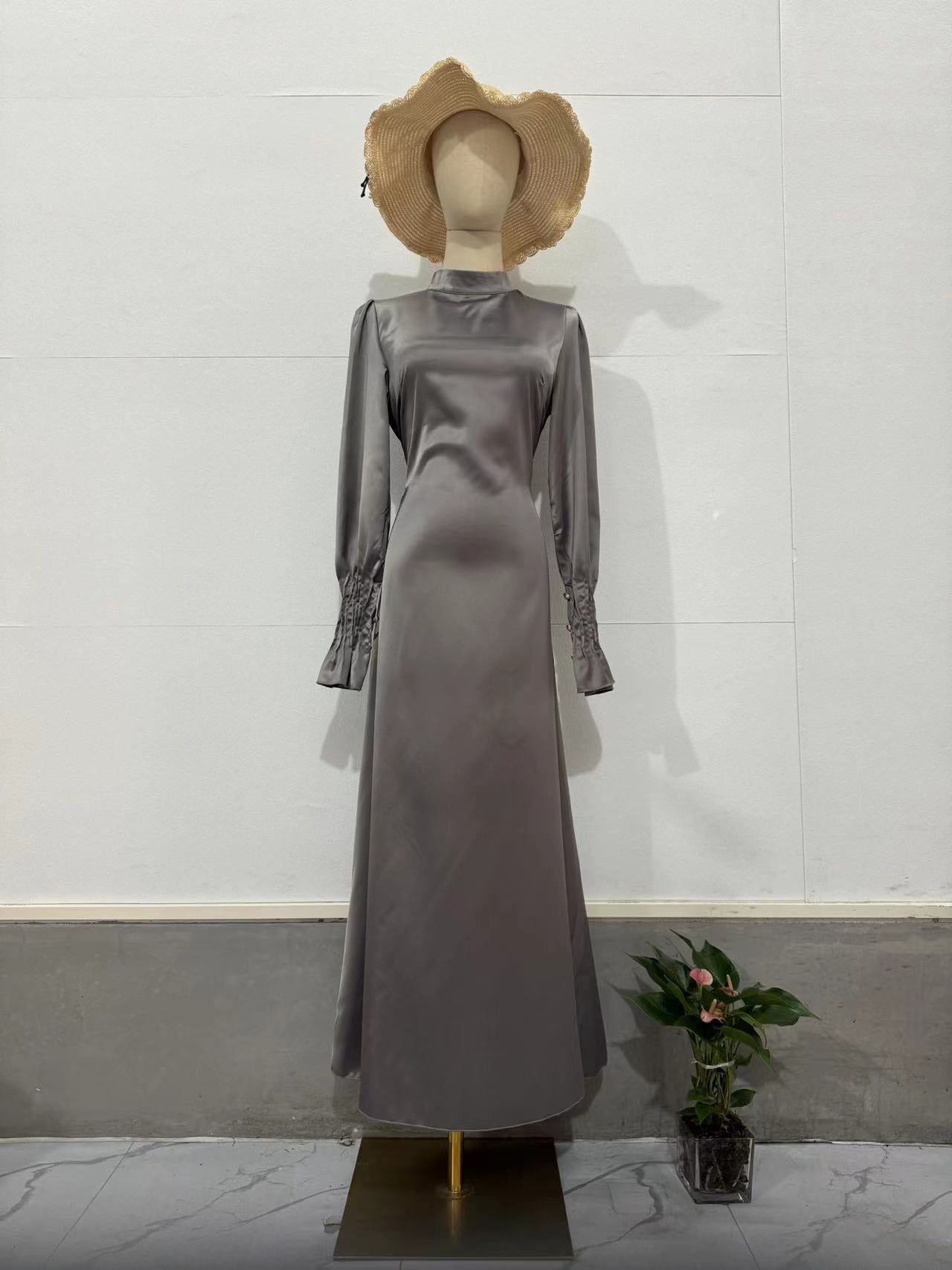 Autumn Pleated Slim Waist Lace-Up Long Dress 11