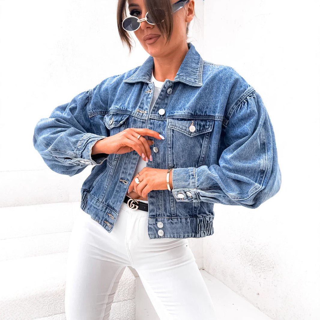 Women Washed Denim Crop Jacket 7