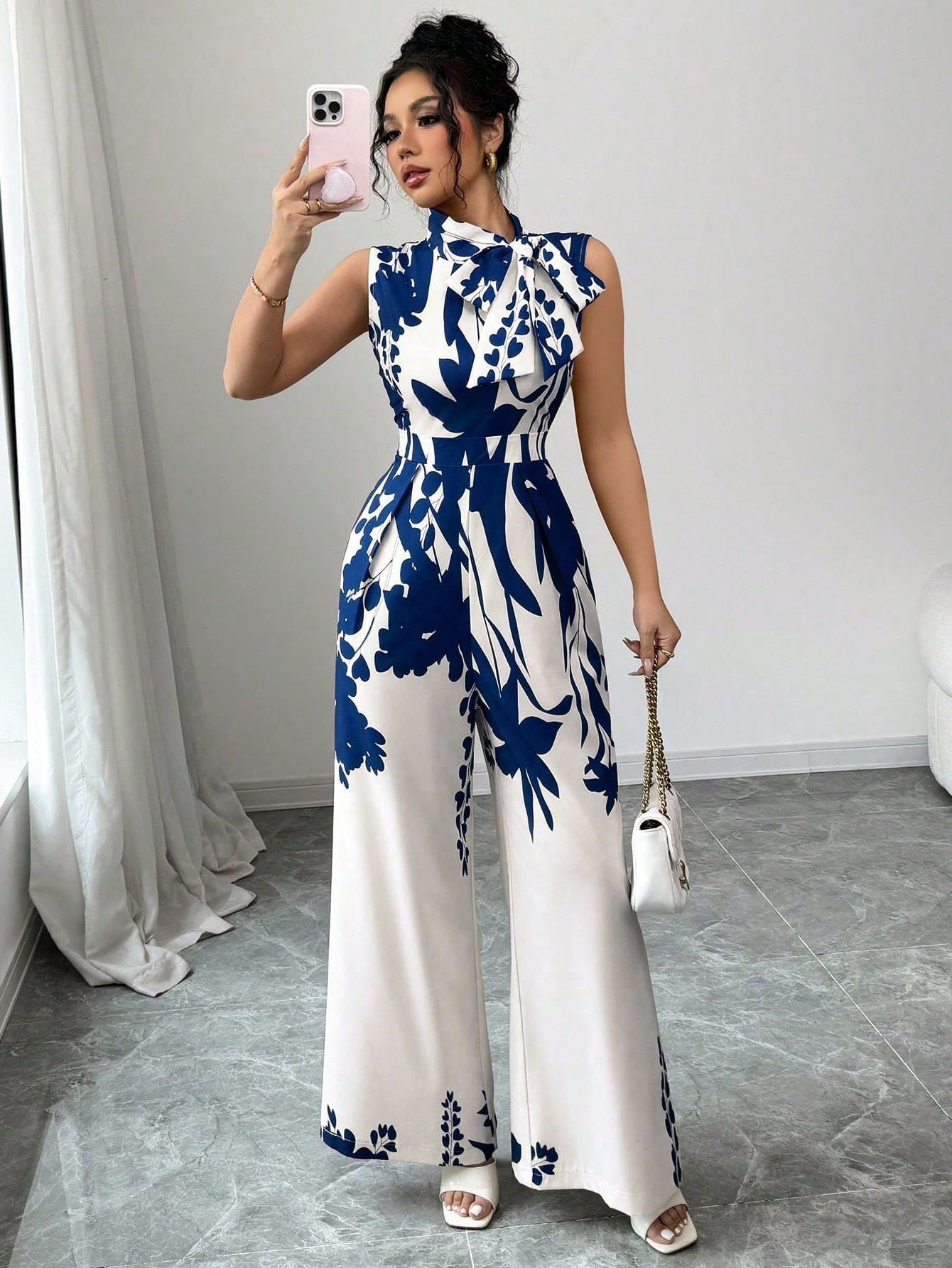 Women's Spring Summer Holidays Chic Print Sleeveless Tie Waist Wide Leg Jumpsuit 7