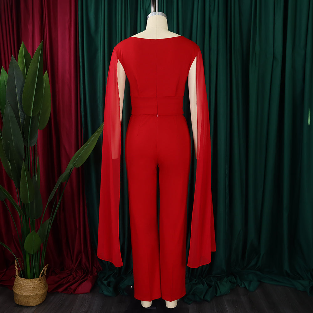 Plus Size African Women V-neck Top and Wide Leg Pants Two-piece Set 22