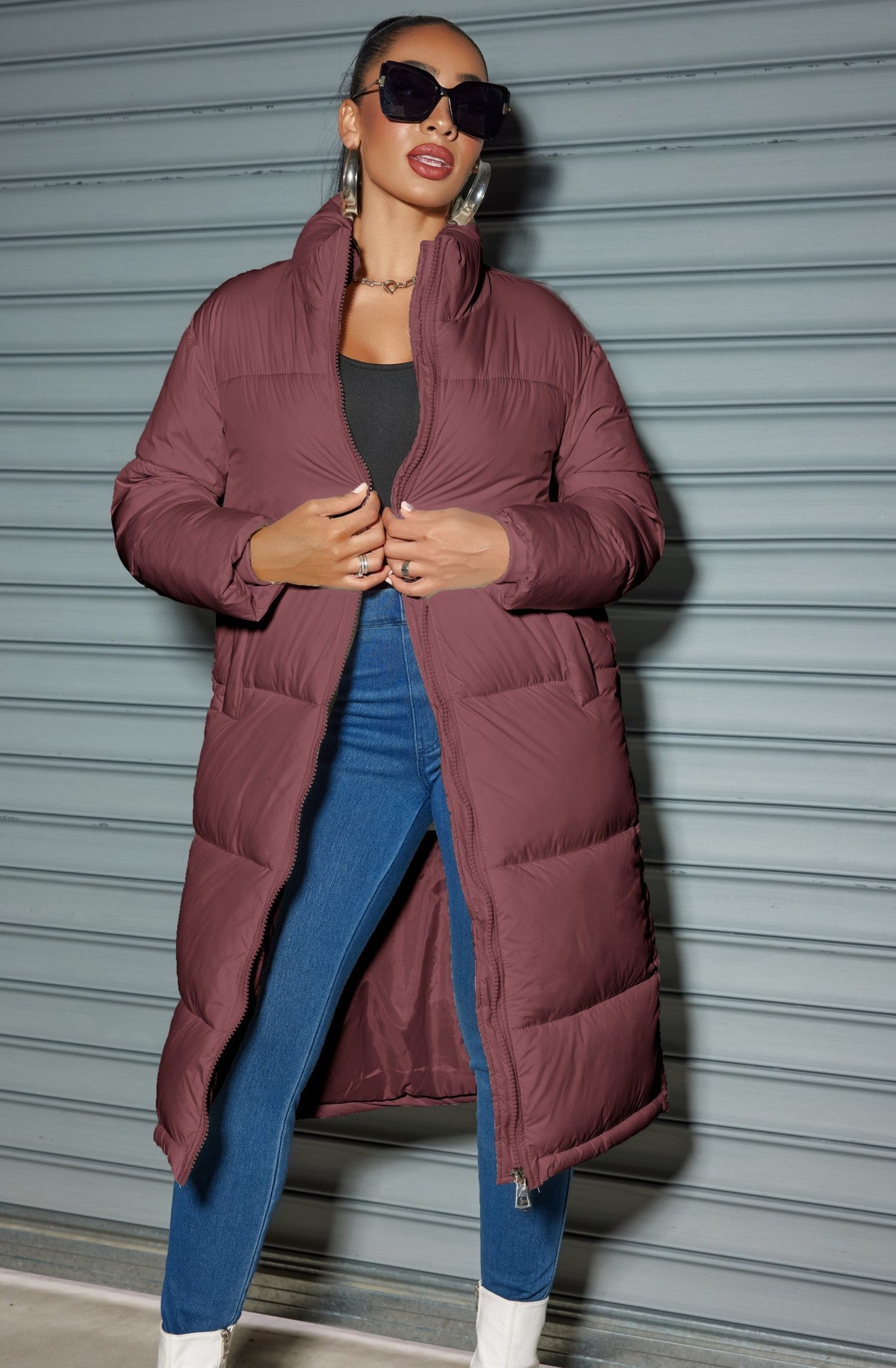 Winter Women Cotton-padded long Jacket Women Fashion Zipper Solid Color Warm Coat 4
