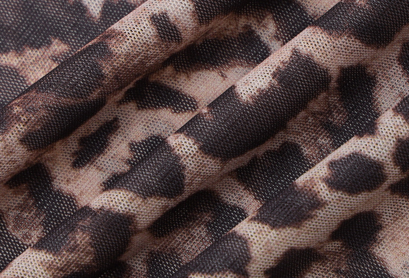 Women Summer Sexy Mesh Print See-Through Long Sleeve Dress 13