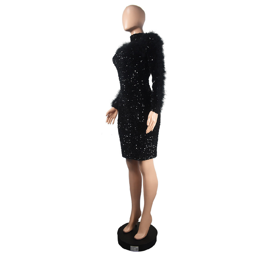 Women Cutout Long Sleeve Feather Sequin Bodycon Dress 18