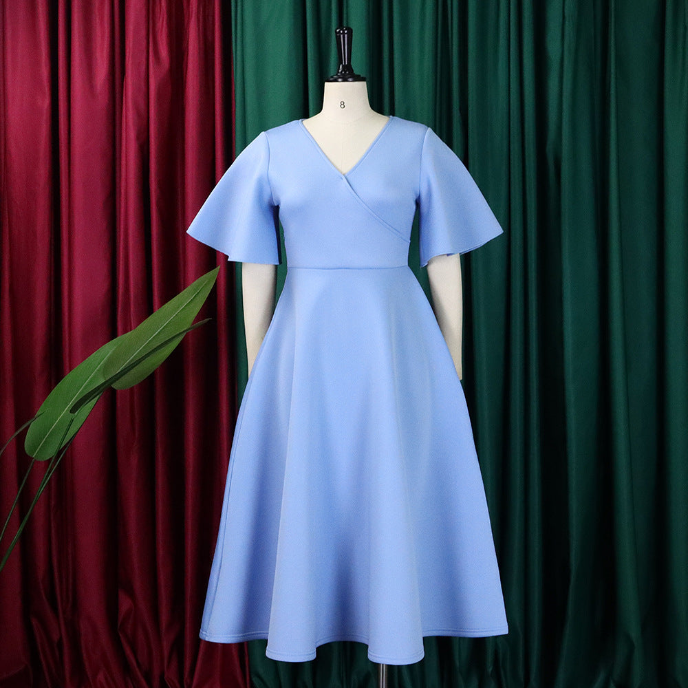 Women's Bell Bottom Sleeve V-Neck Chic Chic Oversized Gown Dress 18