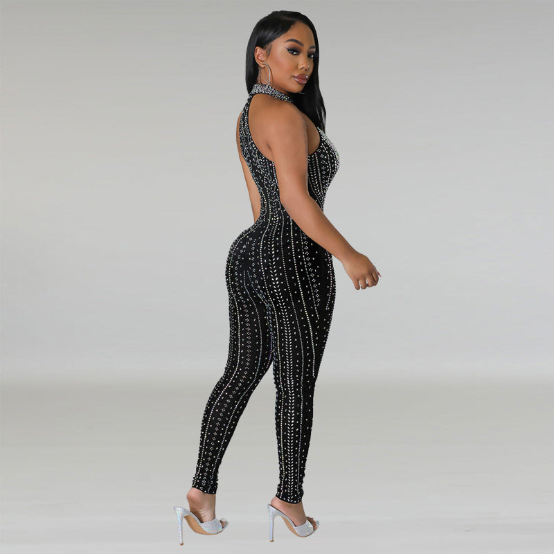 Women's Sexy Tight Fitting Summer Hollow Beaded Sleeveless Jumpsuit 6