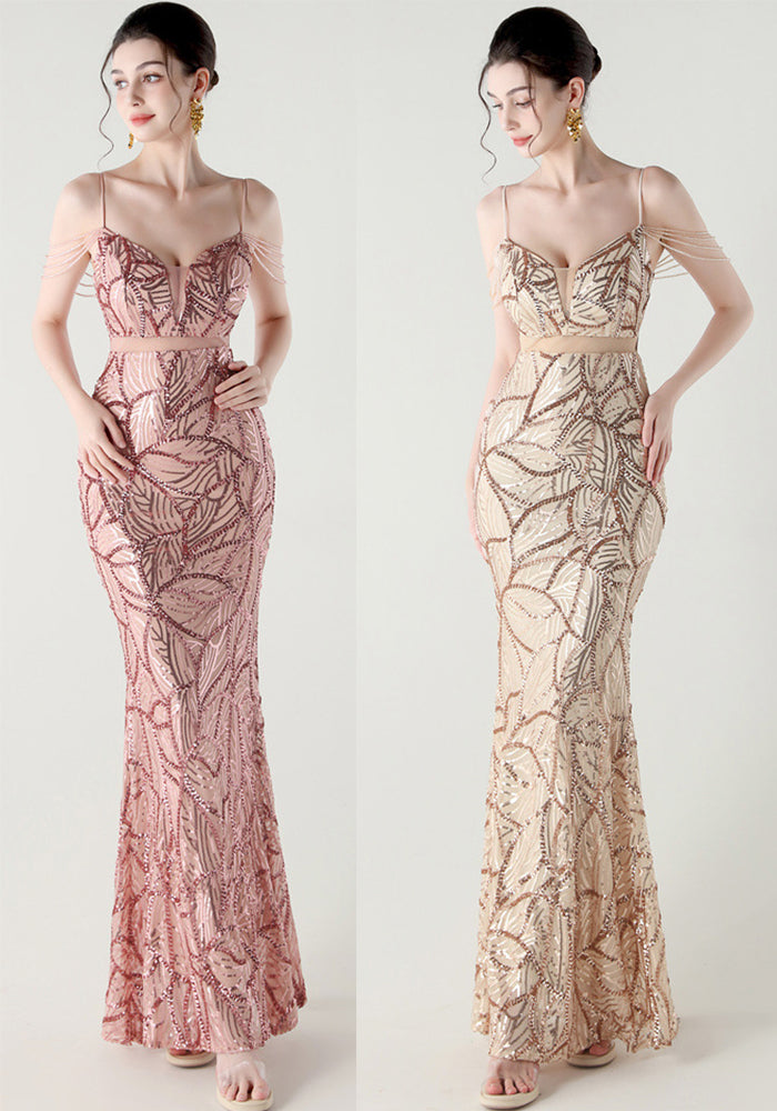 Women beaded cross Lace-Up hollow Patchwork Formal Party evening dress