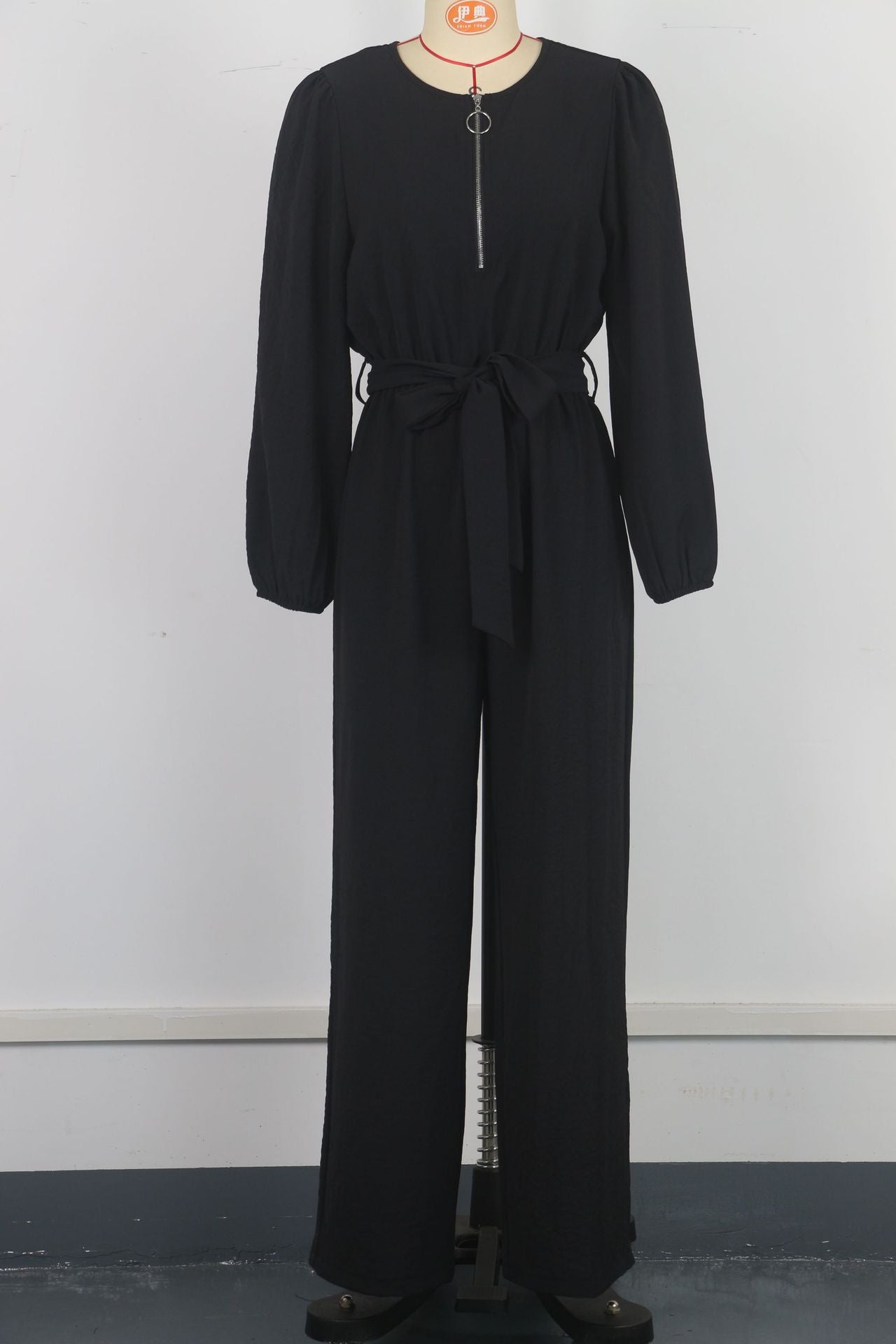 Women’s Casual Fashion Long Sleeve Zipper Belted Jumpsuit 9