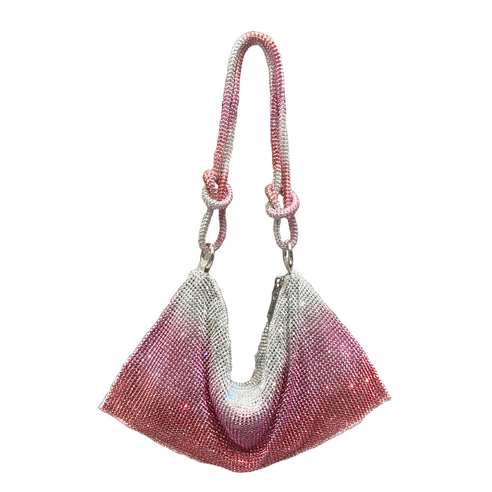 Women Pink Rhinestone Encrusted Handbag 16